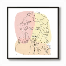Pray And Love line art Woman'S Face Art Print