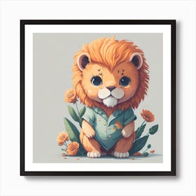 Cute Floral Baby Lion (4) Art Print