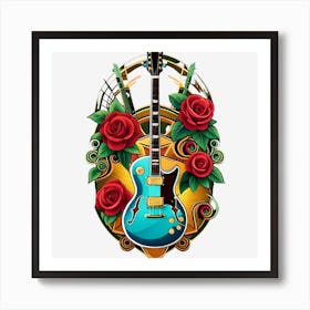 Guitar And Roses Art Print