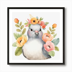 Floral Baby Pigeon Nursery Illustration (22) Art Print