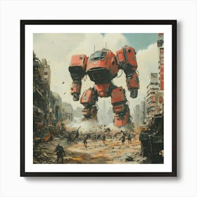 Giant Robot In A City Art Art Print