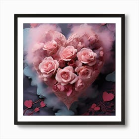 Default Closeupbouquet Of Roses Heartshaped Pink Smoke Text Lo 0 Art Print