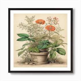 Orange Flowers In A Pot Art Print