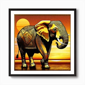 Elephant At Sunset 6 Art Print