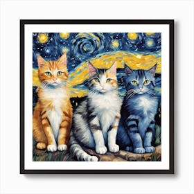 Starry Night Cats 2 Art Print