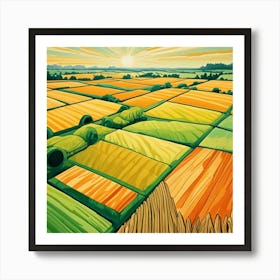 Fields On The Plain Cubism Style Art Print