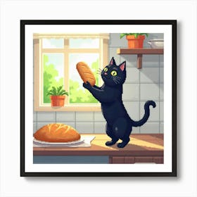 Black Cat In A Kitchen Art Print Funny Cat (4) Art Print