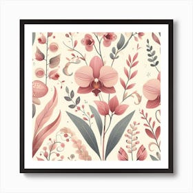 Scandinavian style,Pattern with pink Orchid flowers 1 Art Print