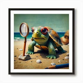 Turtle With Magnifying Glass Art Print