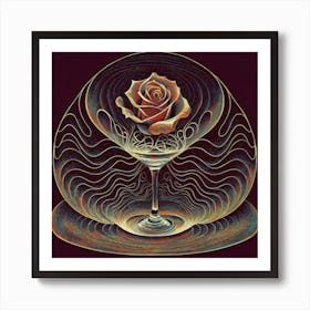 A rose in a glass of water among wavy threads 17 Art Print