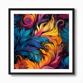 Colorful Feathers Seamless Pattern Art Print