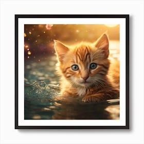 Cat In Water Art Print