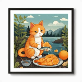 Leonardo Vision Xl An Orange Cat Cooks A Fish In The Nature 2 Póster