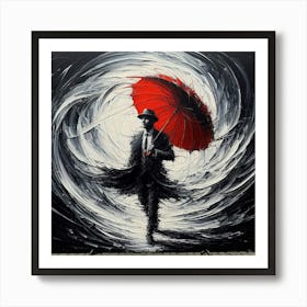 Man With Red Umbrella 1 Art Print