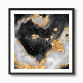100 Nebulas in Space with Stars Abstract in Black and Gold n.004 Art Print
