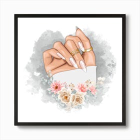 Woman'S Hand nails whit flower Art Print