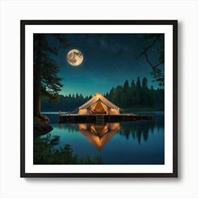 Tent On The Lake At Night Art Print