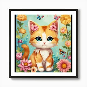 Kitty In Flowers Art Print