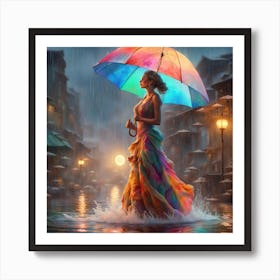 Colorful Woman In The Rain Art Print