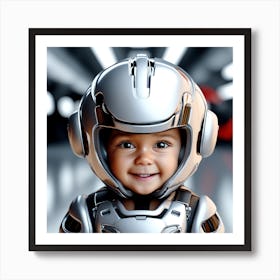 3d Dslr Photography, Model Shot, Baby From The Future Smiling Wearing Futuristic Suit Designed By Apple, Digital Vr Helmet, Sport S Car In Background, Beautiful Detailed Eyes, Professional Award Winning Portr (3) Art Print