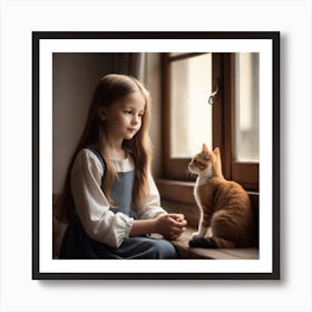 Little Girl And Cat Art Print