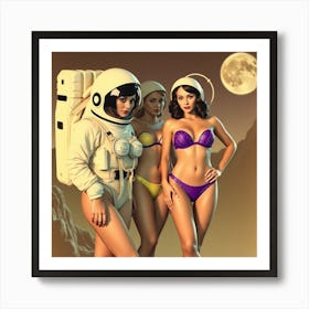 Three Women On The Moon Art Print