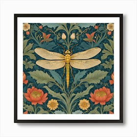 Dragonfly william morris inspired art Art Print