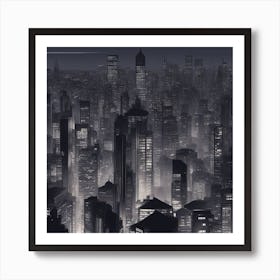 Misty City Night time print Art Print