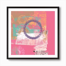 Pink Textures With Shapes & Flower Art Print