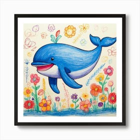 Whale With Flowers Art Print