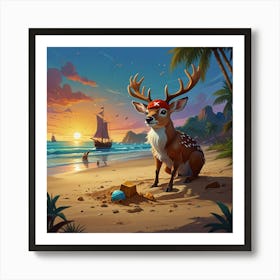 Pirate Deer On The Beach Art Print