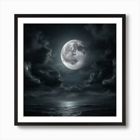 Full Moon Over The Ocean Art Print