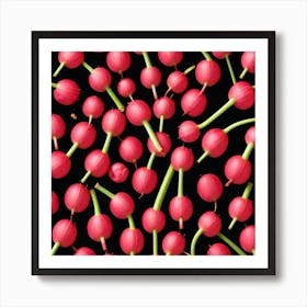 Red Berries On Black Background Art Print