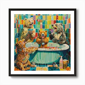 Bears In The Bath 2 Art Print