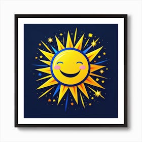 Lovely smiling sun on a blue gradient background 36 Art Print