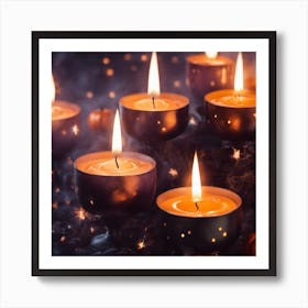 Candles On A Black Background Art Print