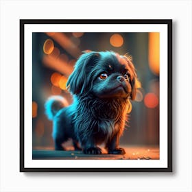 A Small Black Dog With Long Fur Photo Cinemat Art Print
