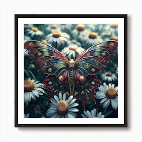 Butterfly On Daisies 10 Art Print