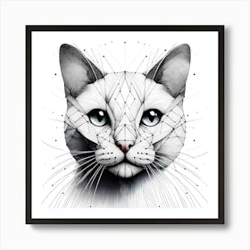 Cat Head - Abstract Line Art Illustration 250 Art Print