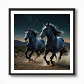 Two Horses Running At Night Art Print