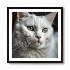 White Cat With Green Eyes Art Print