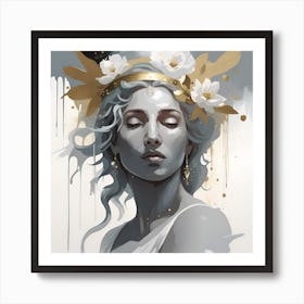 Lily Of The Valley Greek Goddess Gold and watercolor splatter Art Print
