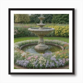 Fountain In A Garden Art Print