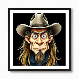 Man In Cowboy Hat Carcature Art Print