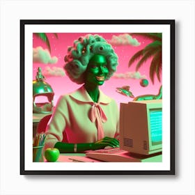 Woman On A Computer Art Print