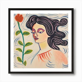 Woman With A Rose Art Print