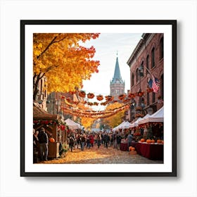 A Quaint Rustic Autumn Festival Scene Where The Dance Of Fiery Oranges Rich Yellows And Deep Reds (1) 2 Art Print