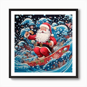 Santa Surfing 1 Art Print