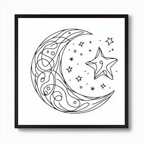 Moon and stars Picasso style 2 Art Print