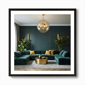 Living Room With Green Velvet Couches Art Print